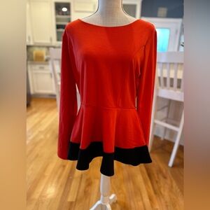 Stanzino red and black fit and flare long sleeve top